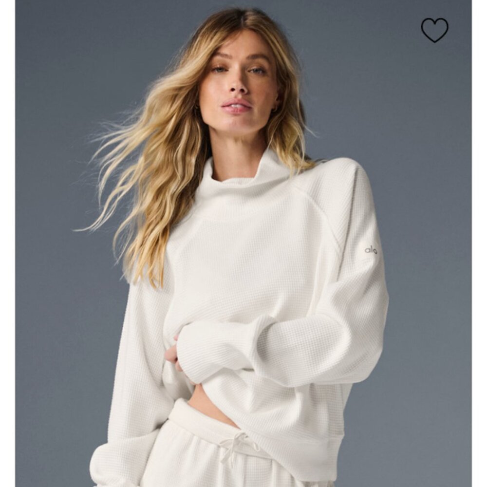ALO Yoga Small Waffle Weekend Escape Mock Neck Long Sleeve - Ivory